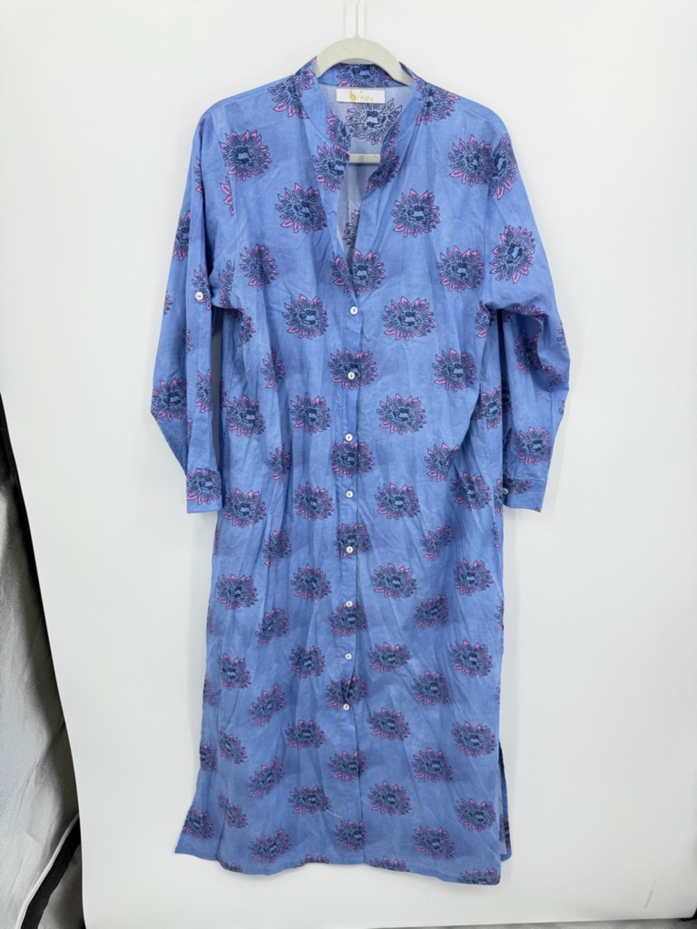 BINDU gaby tunic shirt dress in periwinkle blue pink sz S button front - Picture 2 of 12